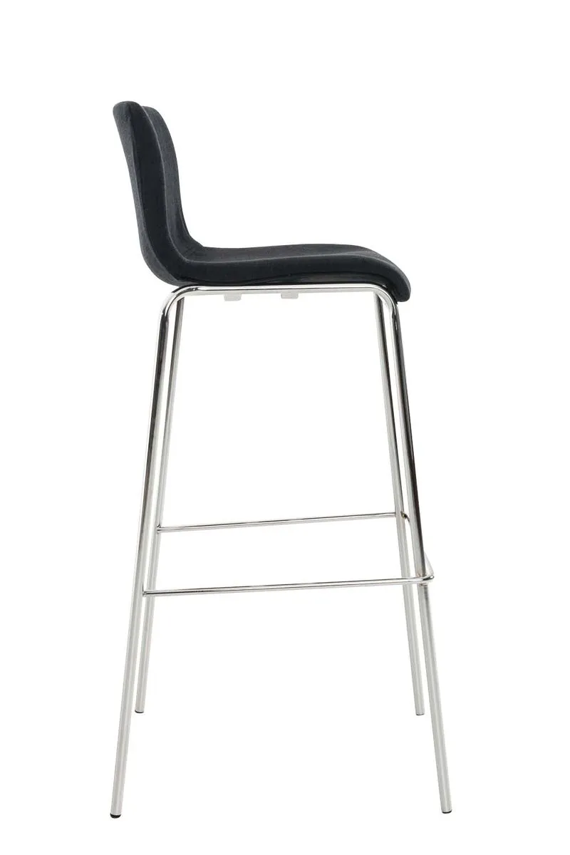 Lot de 2 tabourets de bar avec repose-pieds dossier incurvé en tissu noir et 4 pieds en métal chromé 10_0004196