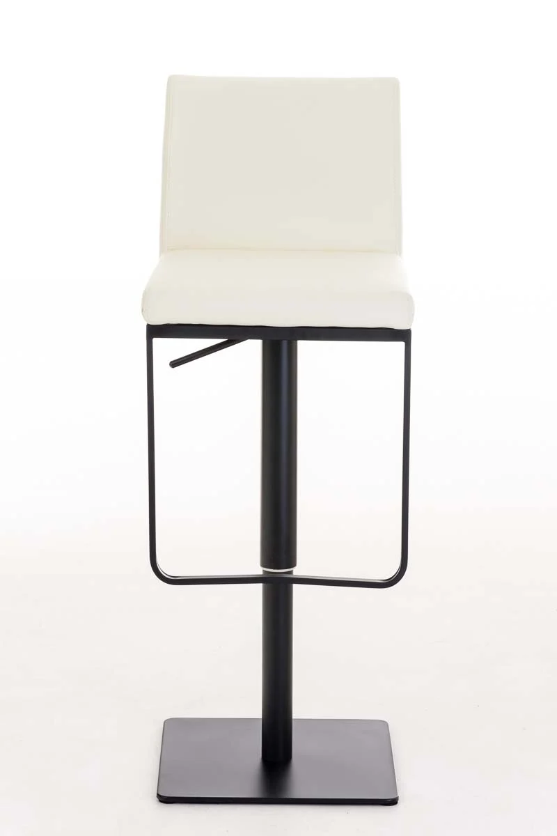 Tabouret de bar x1 avec repose-pieds plaque de base carrée en métal noir assise en PVC crème 10_0005303