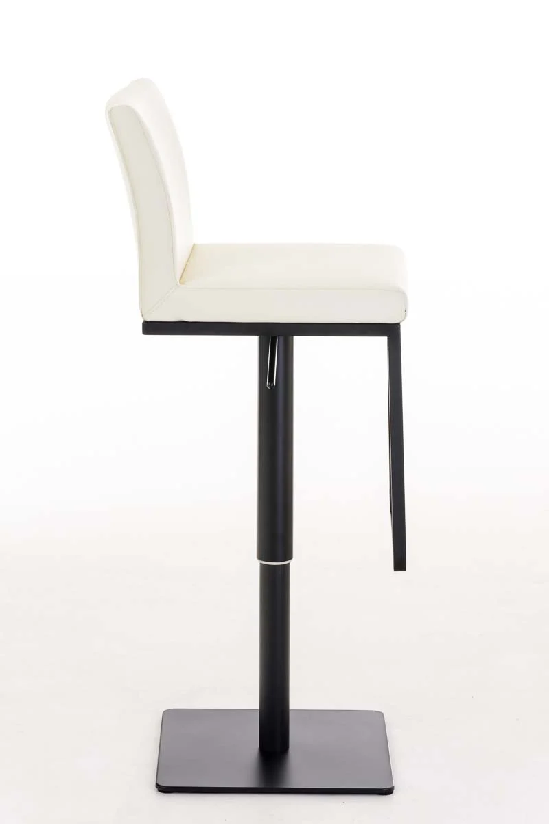 Tabouret de bar x1 avec repose-pieds plaque de base carrée en métal noir assise en PVC crème 10_0005303