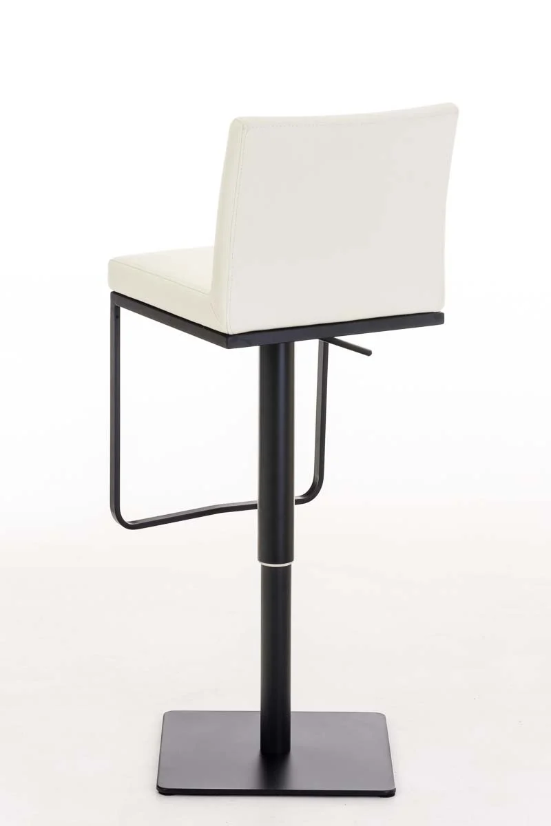 Tabouret de bar x1 avec repose-pieds plaque de base carrée en métal noir assise en PVC crème 10_0005303