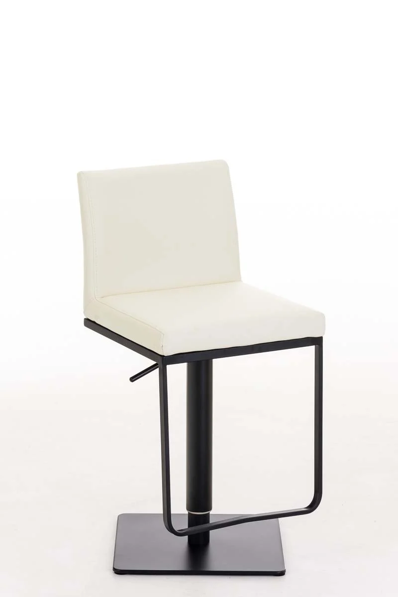 Tabouret de bar x1 avec repose-pieds plaque de base carrée en métal noir assise en PVC crème 10_0005303