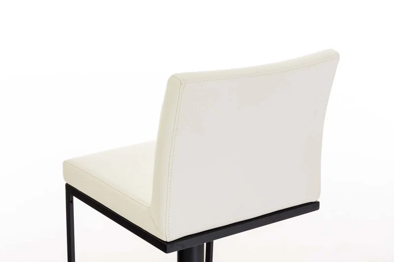 Tabouret de bar x1 avec repose-pieds plaque de base carrée en métal noir assise en PVC crème 10_0005303