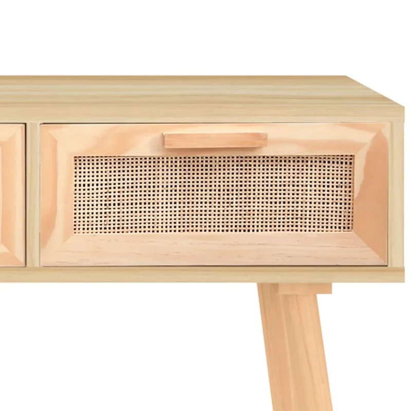 Meuble console d'entrée moderne table d'appoint avec tiroirs 105 x 30 x 75cm bois massif pin /rotin naturel brun DEC032038