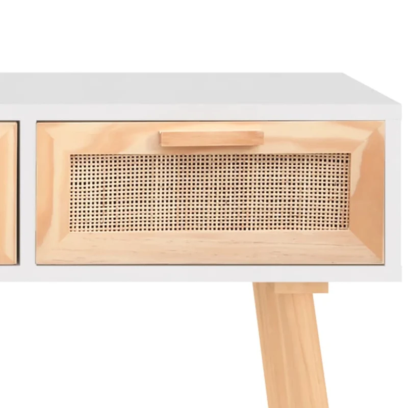 Meuble console d'entrée moderne avec tiroirs 105 x 30 x 75 cm bois massif pin /rotin naturel blanc DEC031685