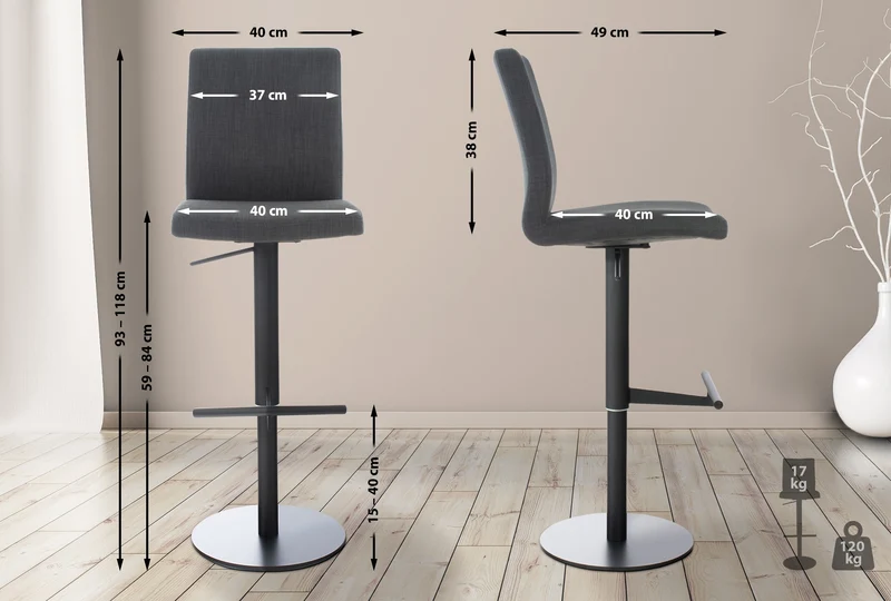 Lot de 2 tabourets de bar avec repose-pieds et dossier assise en tissu gris foncé cadre métal noir 10_0006746