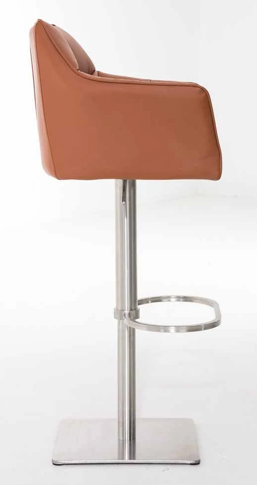 Lot de 2 tabourets de bar réglable en similicuir marron clair assise enveloppante capitonnée avec base carrée en acier inoxydable 10_0006385