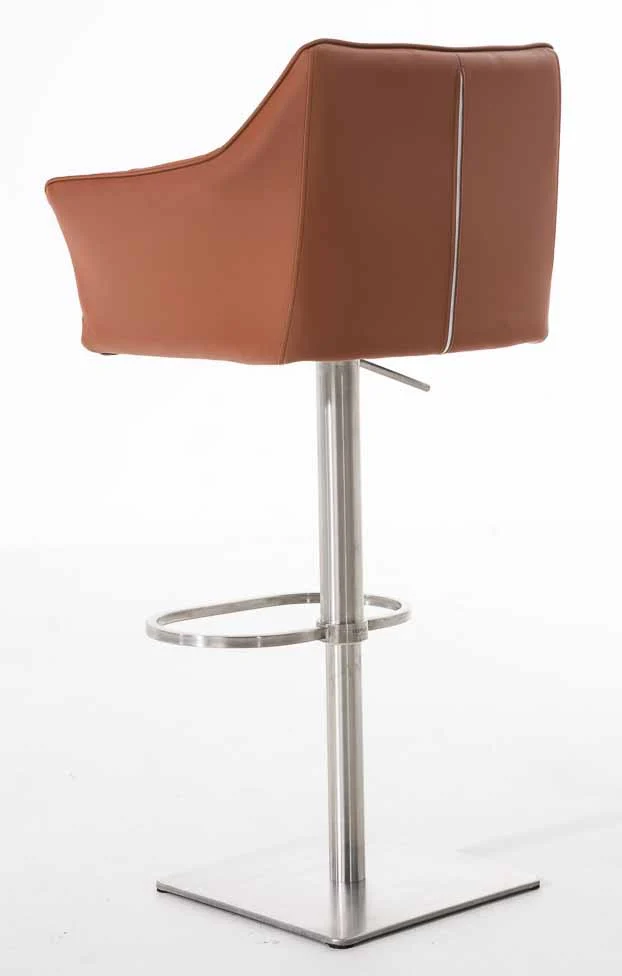 Lot de 2 tabourets de bar réglable en similicuir marron clair assise enveloppante capitonnée avec base carrée en acier inoxydable 10_0006385