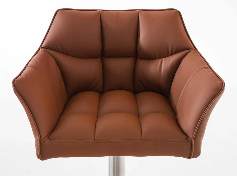 Lot de 2 tabourets de bar réglable en similicuir marron clair assise enveloppante capitonnée avec base carrée en acier inoxydable 10_0006385