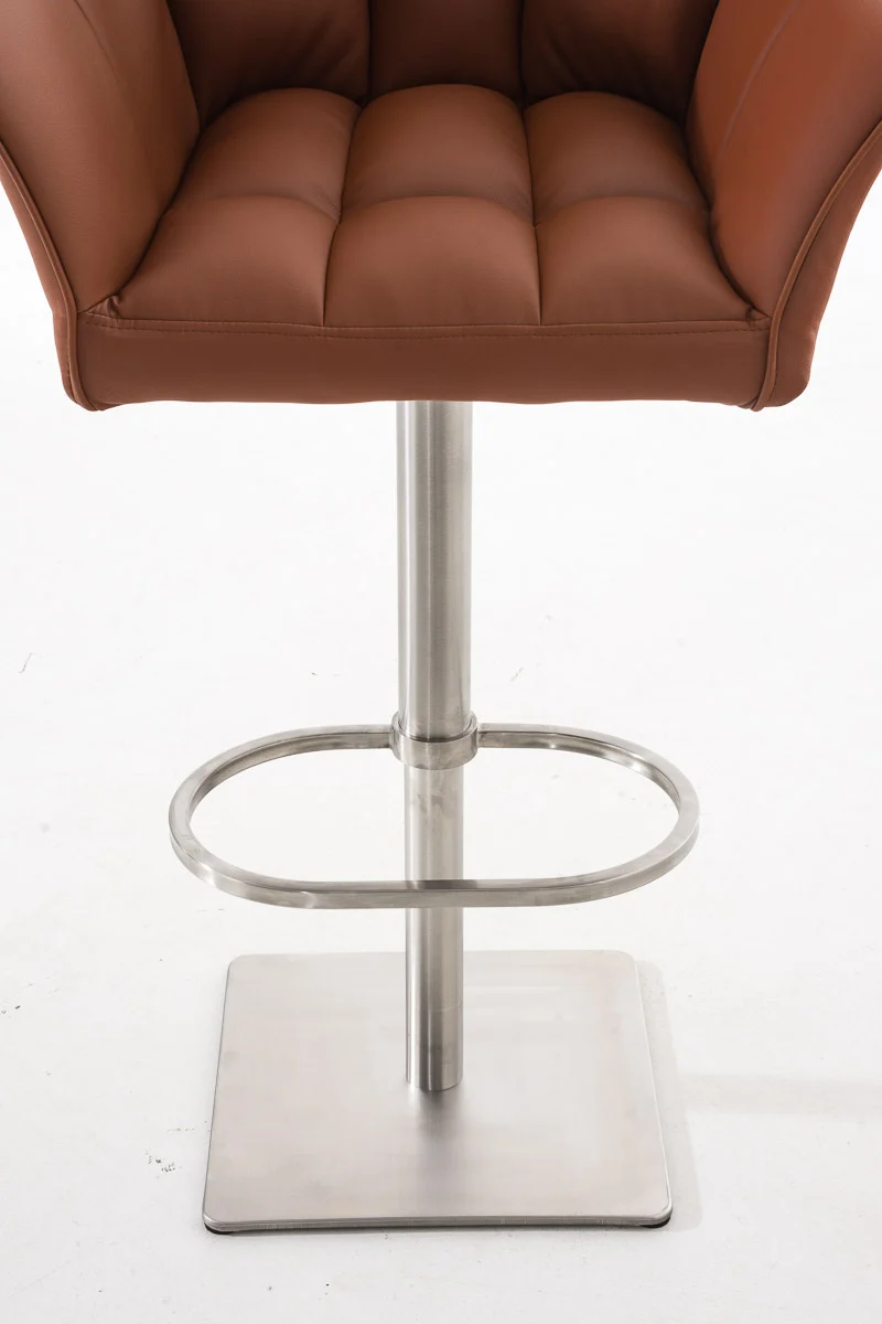 Lot de 2 tabourets de bar réglable en similicuir marron clair assise enveloppante capitonnée avec base carrée en acier inoxydable 10_0006385