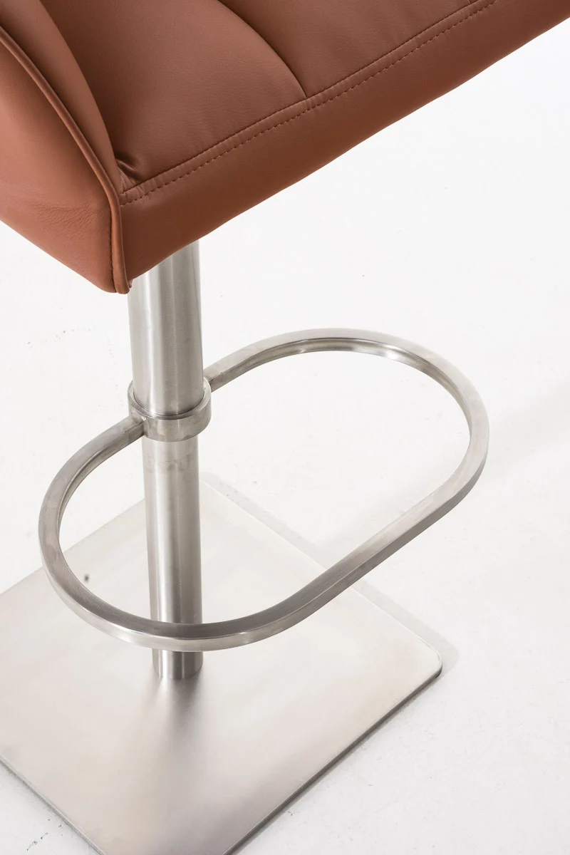 Lot de 2 tabourets de bar réglable en similicuir marron clair assise enveloppante capitonnée avec base carrée en acier inoxydable 10_0006385