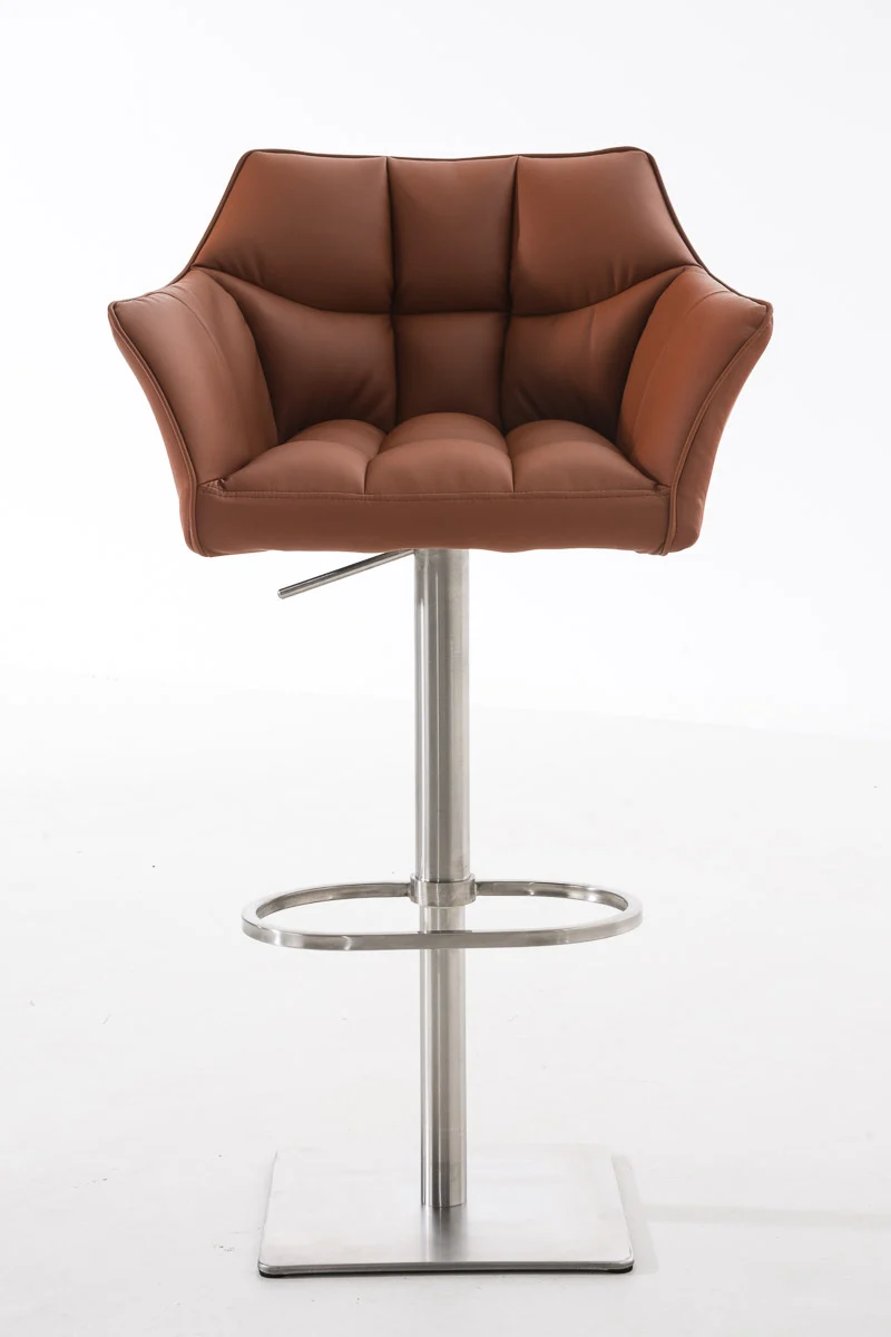 Tabouret de bar x1 réglable en similicuir marron clair assise enveloppante capitonnée et avec base carrée en acier inoxydable 10_0006009