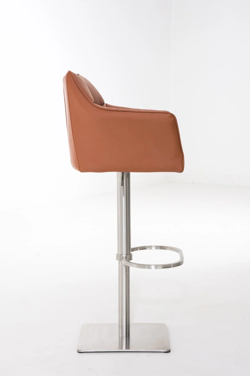 Tabouret de bar x1 réglable en similicuir marron clair assise enveloppante capitonnée et avec base carrée en acier inoxydable 10_0006009