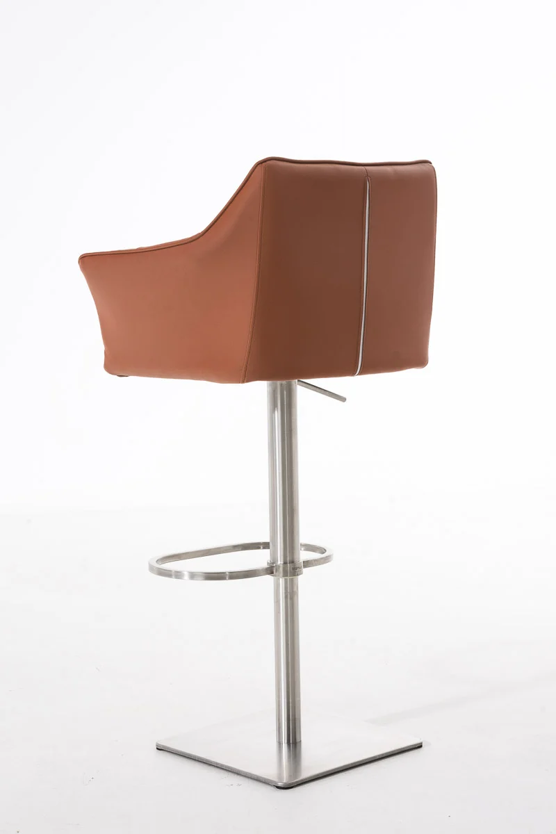 Tabouret de bar x1 réglable en similicuir marron clair assise enveloppante capitonnée et avec base carrée en acier inoxydable 10_0006009