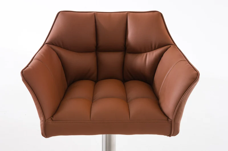 Tabouret de bar x1 réglable en similicuir marron clair assise enveloppante capitonnée et avec base carrée en acier inoxydable 10_0006009