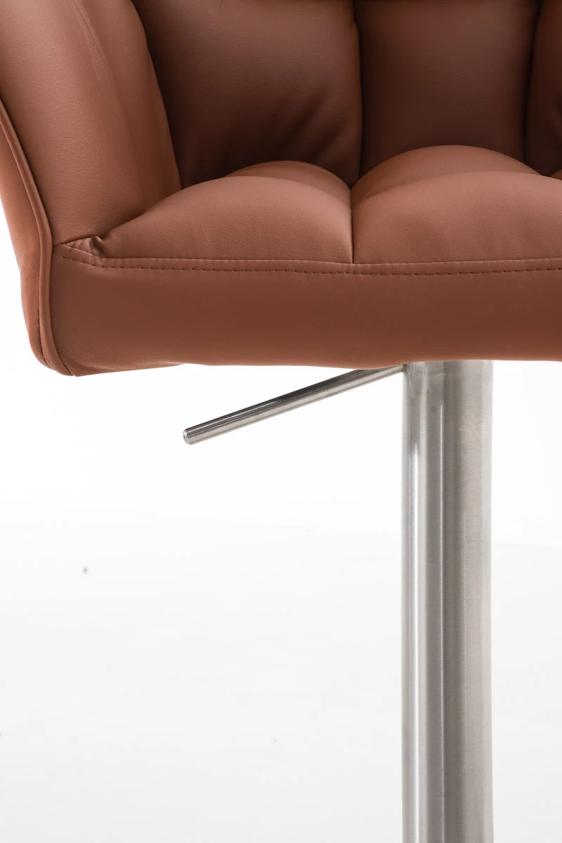 Tabouret de bar x1 réglable en similicuir marron clair assise enveloppante capitonnée et avec base carrée en acier inoxydable 10_0006009