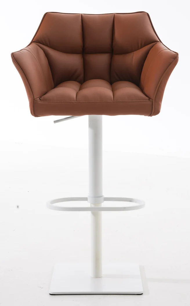 Lot de 2 tabourets de bar réglable ensimilicuir marron clair assise enveloppante capitonnée et avec base carrée en métal blanc 10_0006619