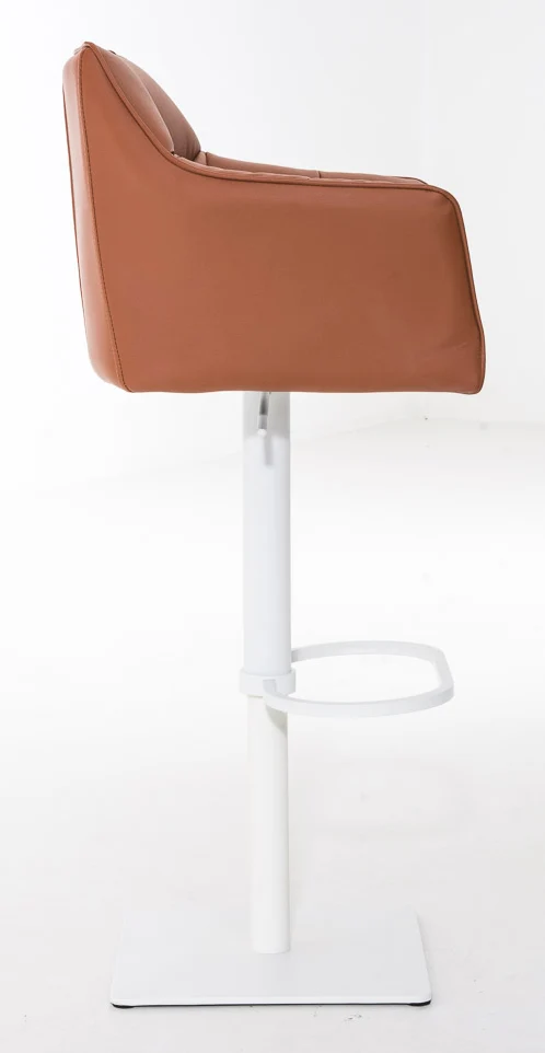 Lot de 2 tabourets de bar réglable ensimilicuir marron clair assise enveloppante capitonnée et avec base carrée en métal blanc 10_0006619