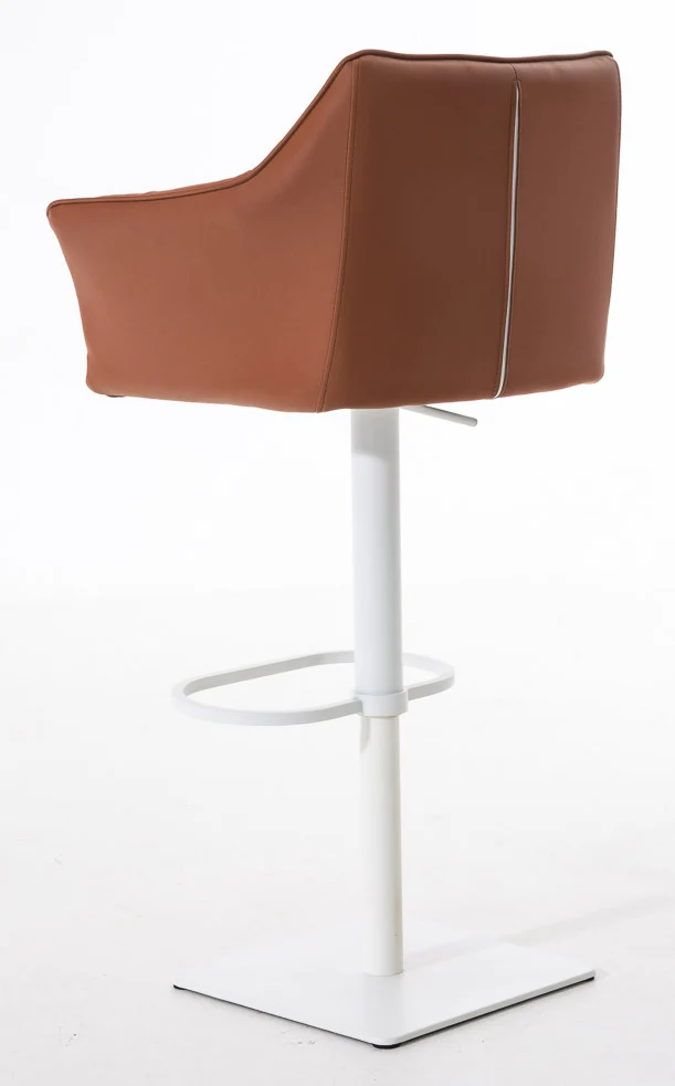 Lot de 2 tabourets de bar réglable ensimilicuir marron clair assise enveloppante capitonnée et avec base carrée en métal blanc 10_0006619