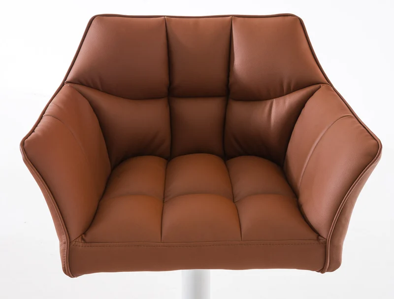 Lot de 2 tabourets de bar réglable ensimilicuir marron clair assise enveloppante capitonnée et avec base carrée en métal blanc 10_0006619