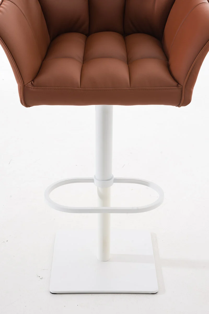 Lot de 2 tabourets de bar réglable ensimilicuir marron clair assise enveloppante capitonnée et avec base carrée en métal blanc 10_0006619