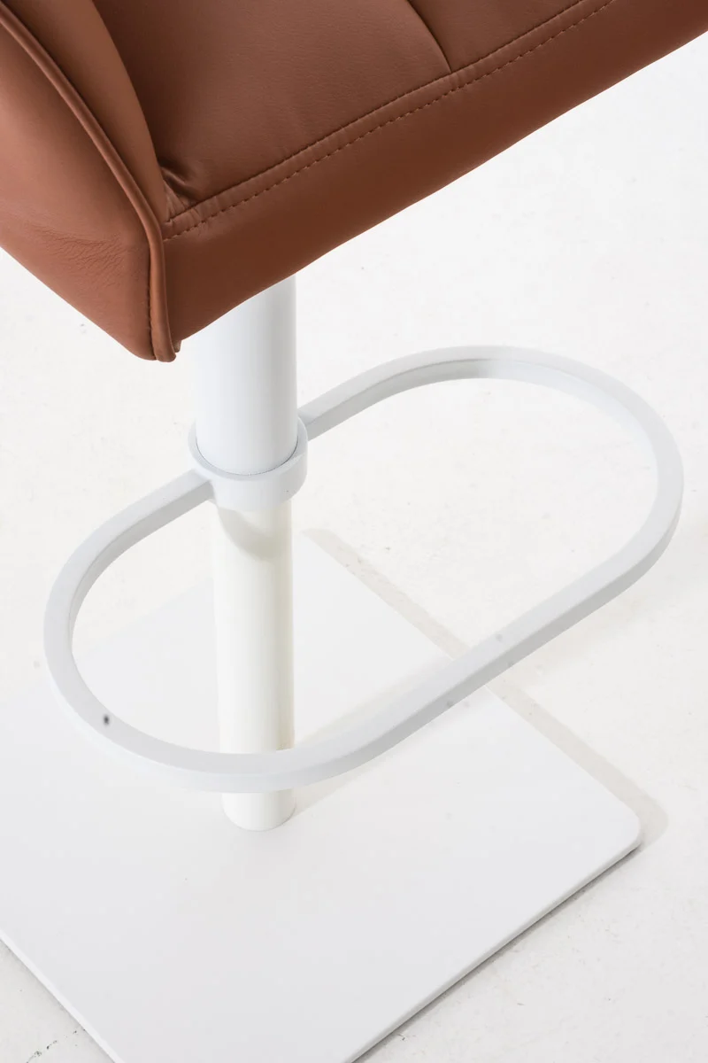 Lot de 2 tabourets de bar réglable ensimilicuir marron clair assise enveloppante capitonnée et avec base carrée en métal blanc 10_0006619