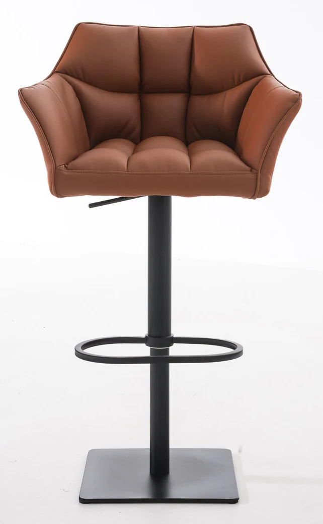Lot de 2 tabourets de bar réglable en similicuir marron clair assise enveloppante capitonnée et avec base carrée en métal noir 10_0006386
