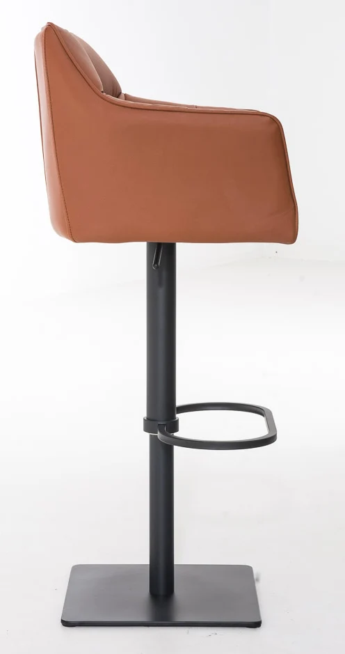 Lot de 2 tabourets de bar réglable en similicuir marron clair assise enveloppante capitonnée et avec base carrée en métal noir 10_0006386