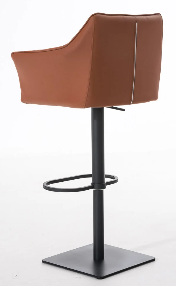 Lot de 2 tabourets de bar réglable en similicuir marron clair assise enveloppante capitonnée et avec base carrée en métal noir 10_0006386
