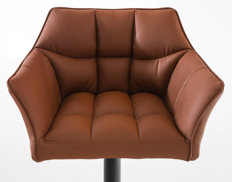 Lot de 2 tabourets de bar réglable en similicuir marron clair assise enveloppante capitonnée et avec base carrée en métal noir 10_0006386