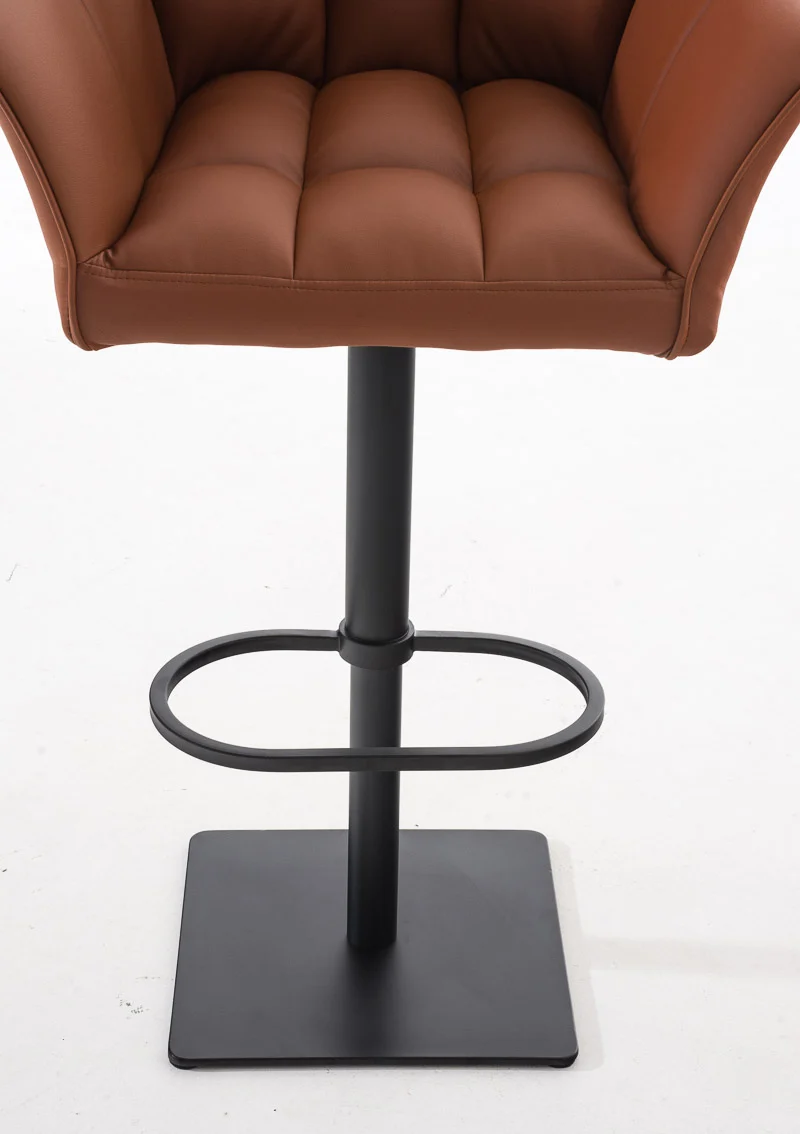 Lot de 2 tabourets de bar réglable en similicuir marron clair assise enveloppante capitonnée et avec base carrée en métal noir 10_0006386