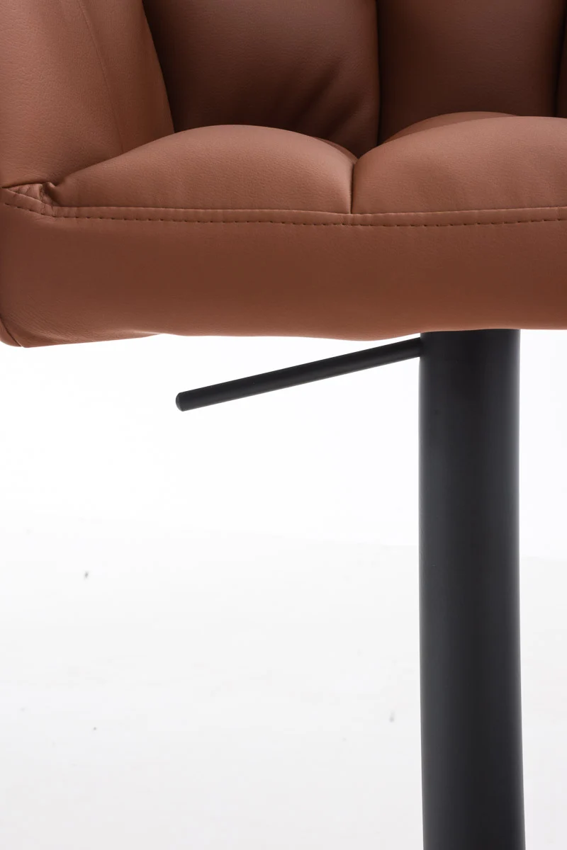 Lot de 2 tabourets de bar réglable en similicuir marron clair assise enveloppante capitonnée et avec base carrée en métal noir 10_0006386