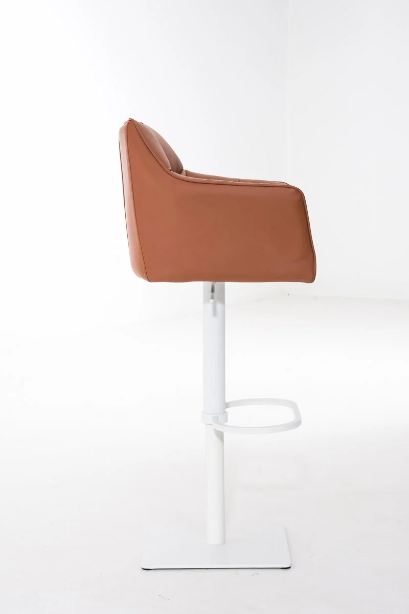 Tabouret de bar x1 réglable en similicuir marron clair assise enveloppante capitonnée avec base carrée en métal blanc 10_0006302