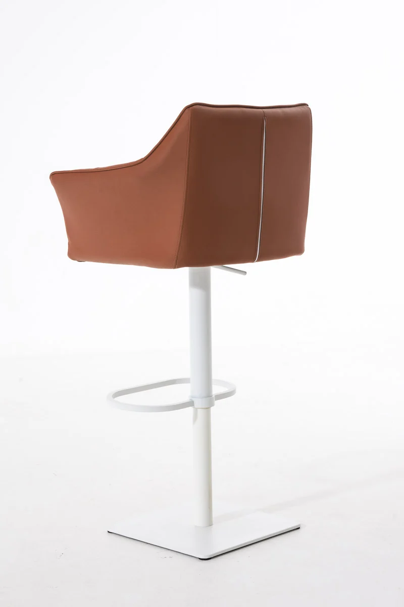Tabouret de bar x1 réglable en similicuir marron clair assise enveloppante capitonnée avec base carrée en métal blanc 10_0006302