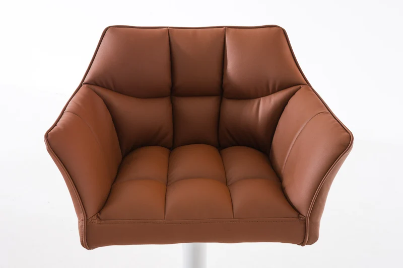 Tabouret de bar x1 réglable en similicuir marron clair assise enveloppante capitonnée avec base carrée en métal blanc 10_0006302