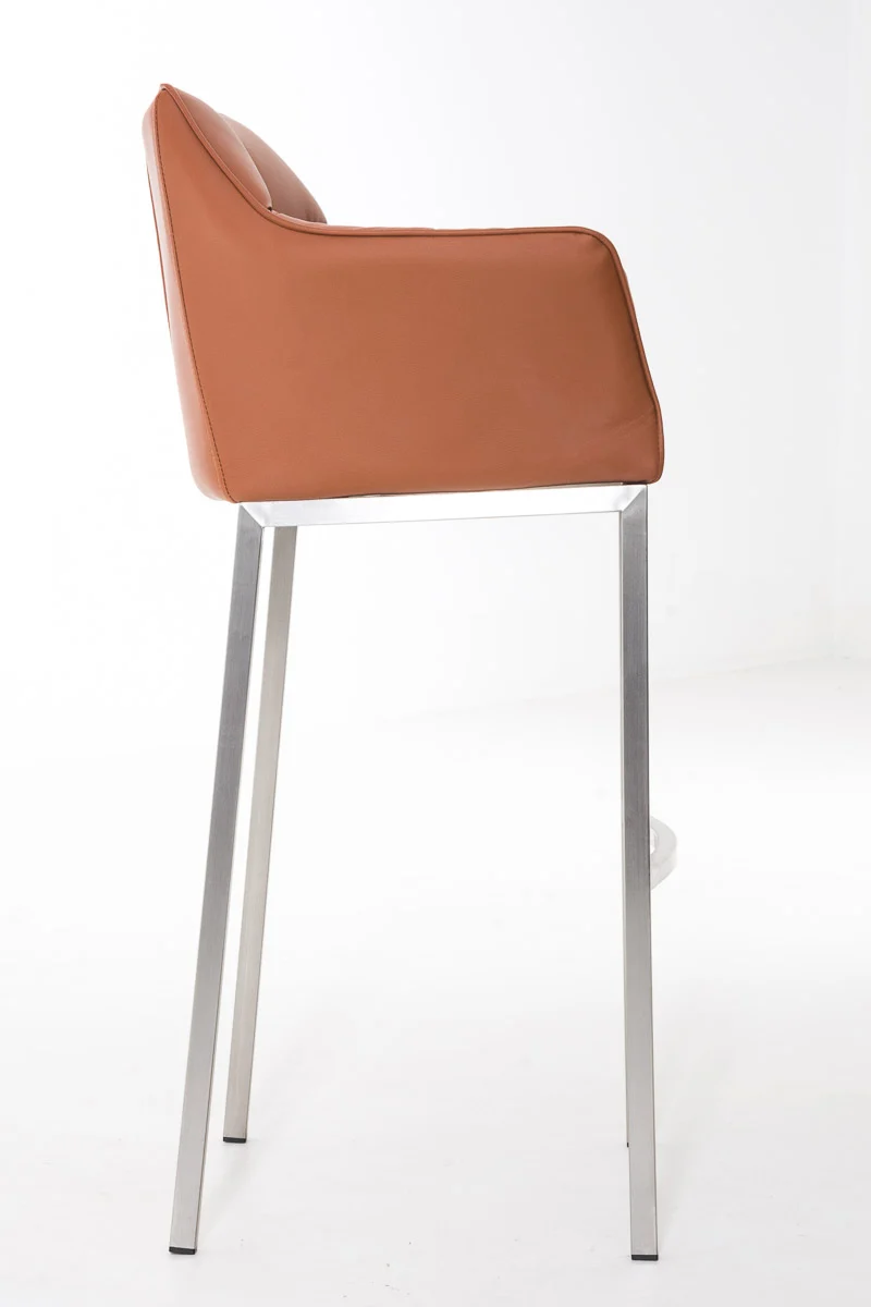 Tabouret de bar x1 assise enveloppante capitonnée en similicuir marron clair avec structure à 4 pieds en acier inoxydable 10_0006219