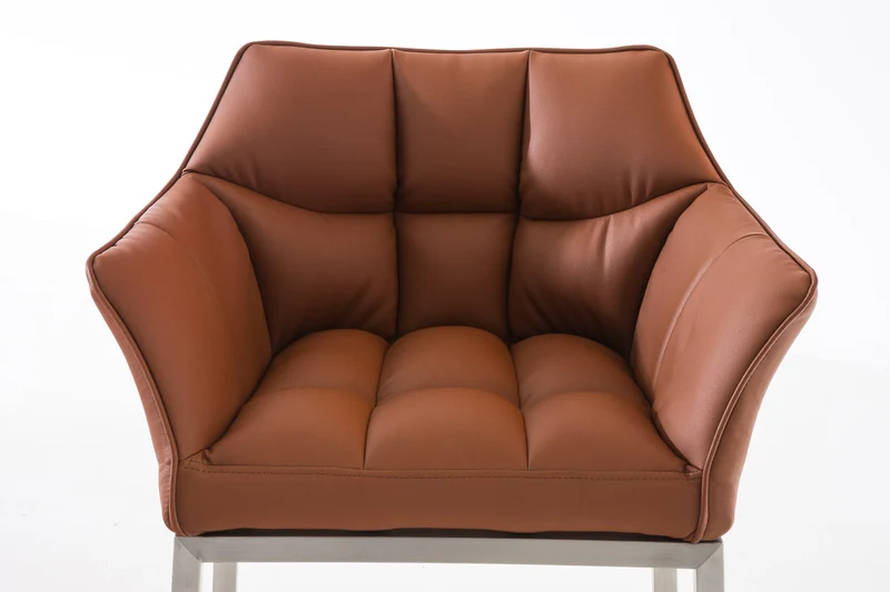 Tabouret de bar x1 assise enveloppante capitonnée en similicuir marron clair avec structure à 4 pieds en acier inoxydable 10_0006219