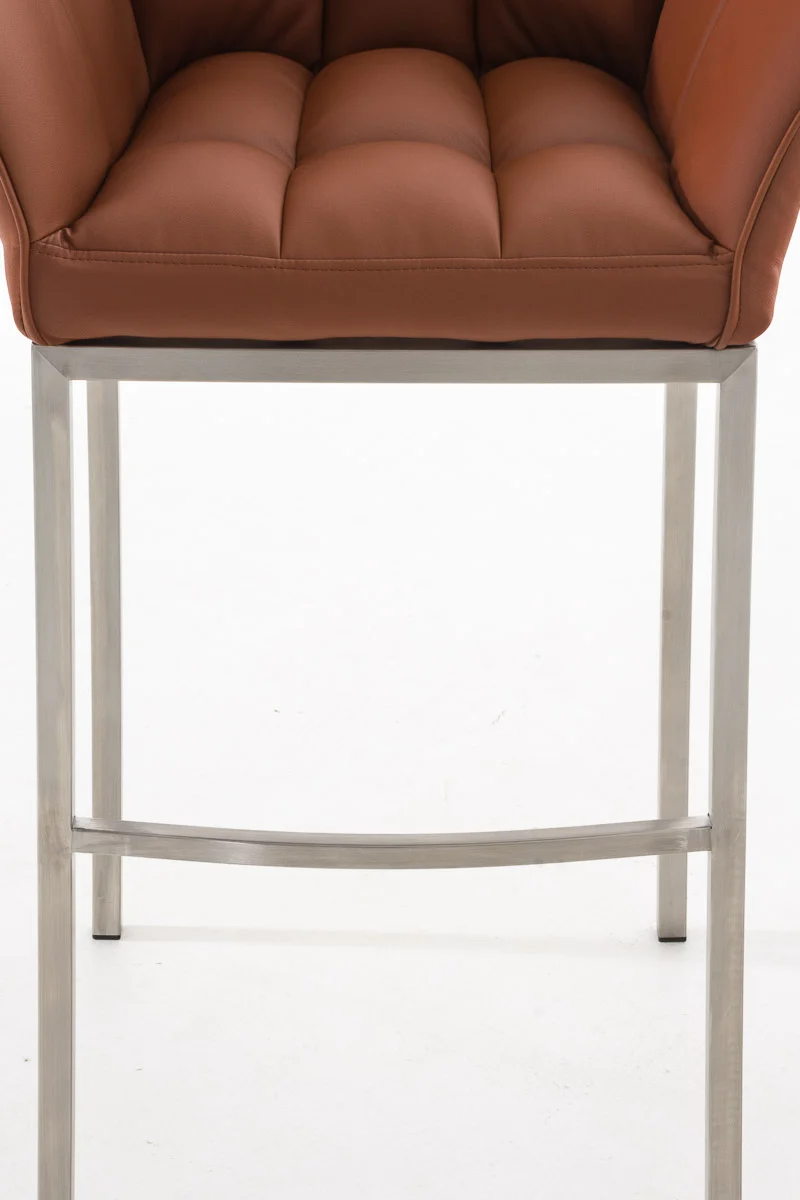 Tabouret de bar x1 assise enveloppante capitonnée en similicuir marron clair avec structure à 4 pieds en acier inoxydable 10_0006219