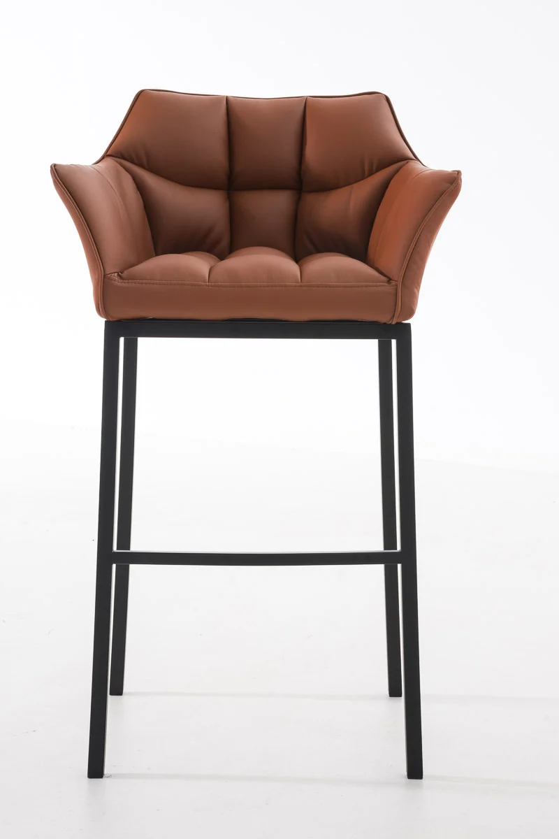 Tabouret de bar x1 assise enveloppante capitonnée en similicuir marron clair avec structure à 4 pieds en métal noir 10_0006008