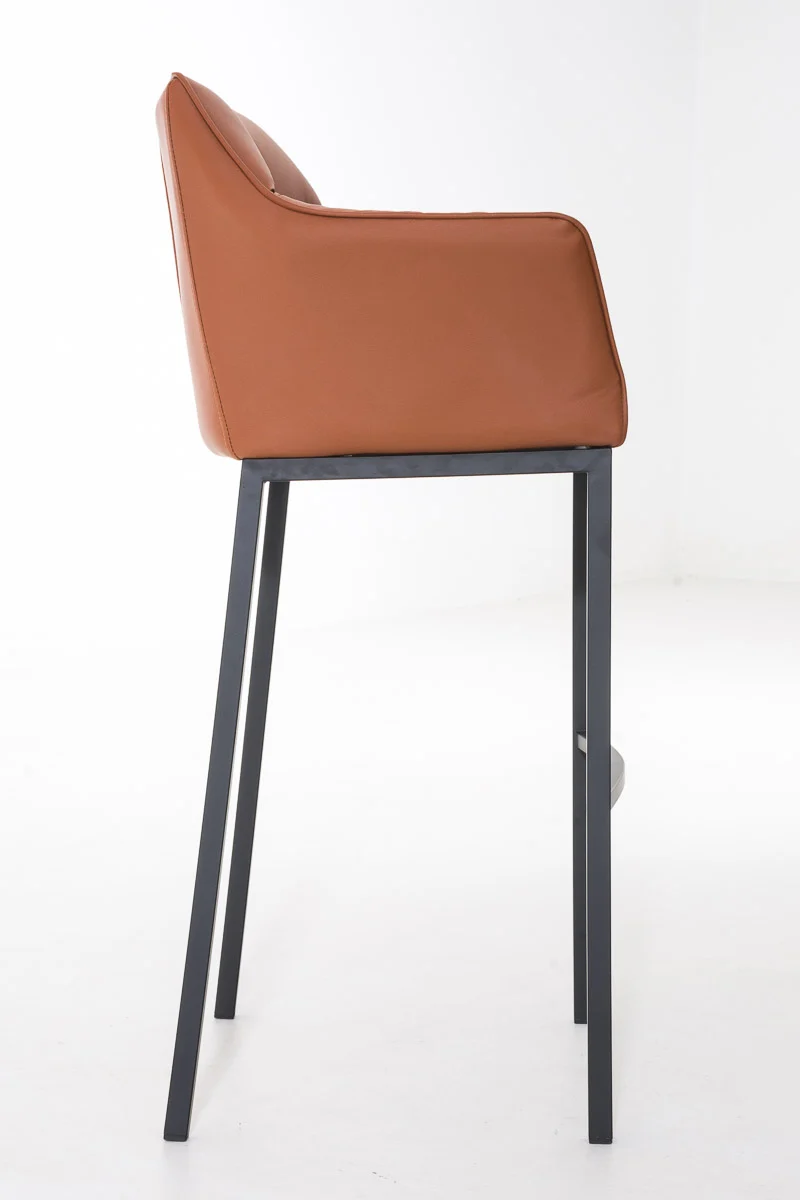 Tabouret de bar x1 assise enveloppante capitonnée en similicuir marron clair avec structure à 4 pieds en métal noir 10_0006008