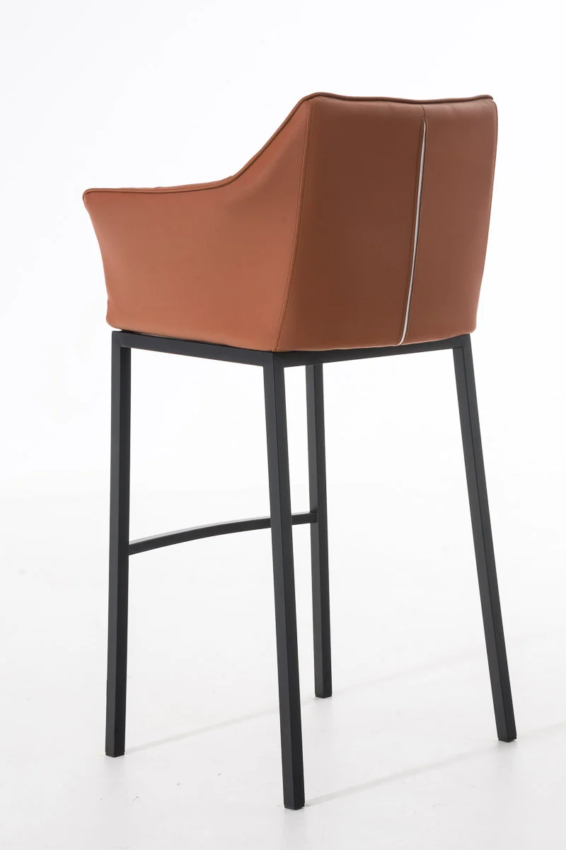 Tabouret de bar x1 assise enveloppante capitonnée en similicuir marron clair avec structure à 4 pieds en métal noir 10_0006008