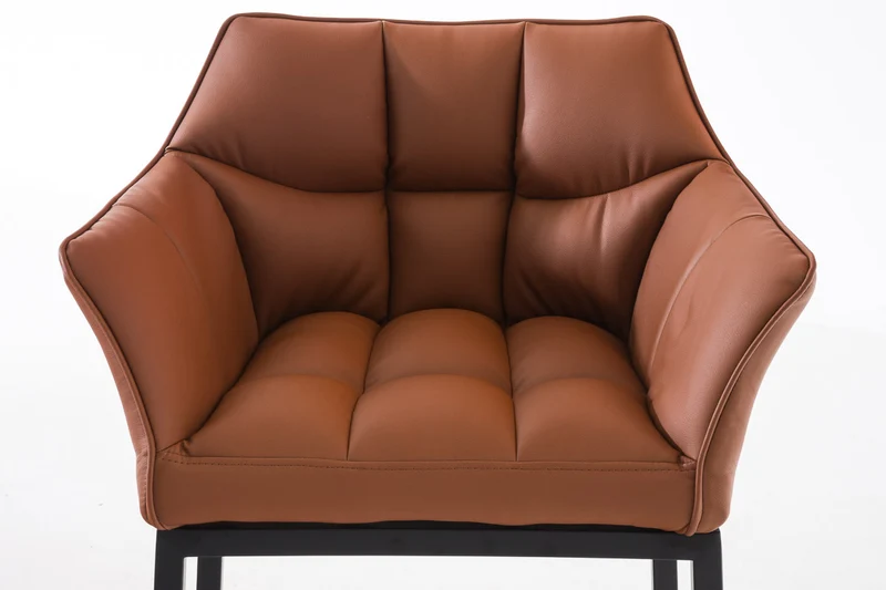 Tabouret de bar x1 assise enveloppante capitonnée en similicuir marron clair avec structure à 4 pieds en métal noir 10_0006008