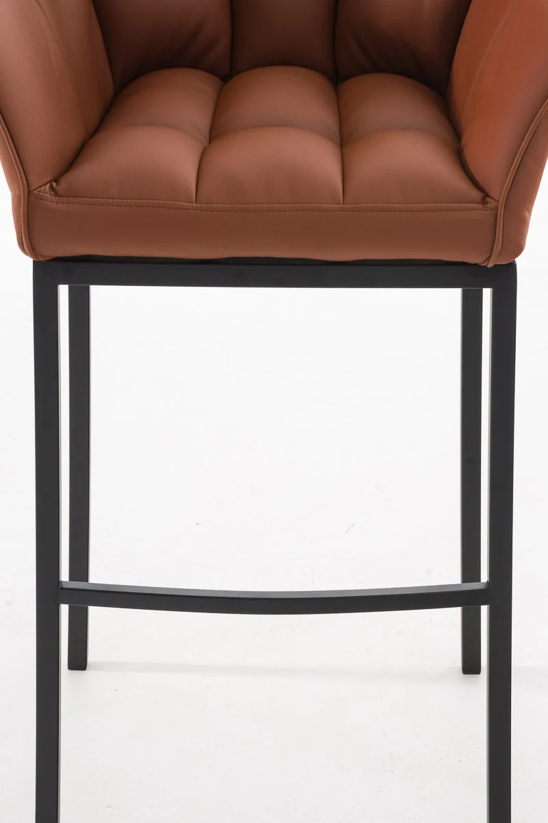 Tabouret de bar x1 assise enveloppante capitonnée en similicuir marron clair avec structure à 4 pieds en métal noir 10_0006008