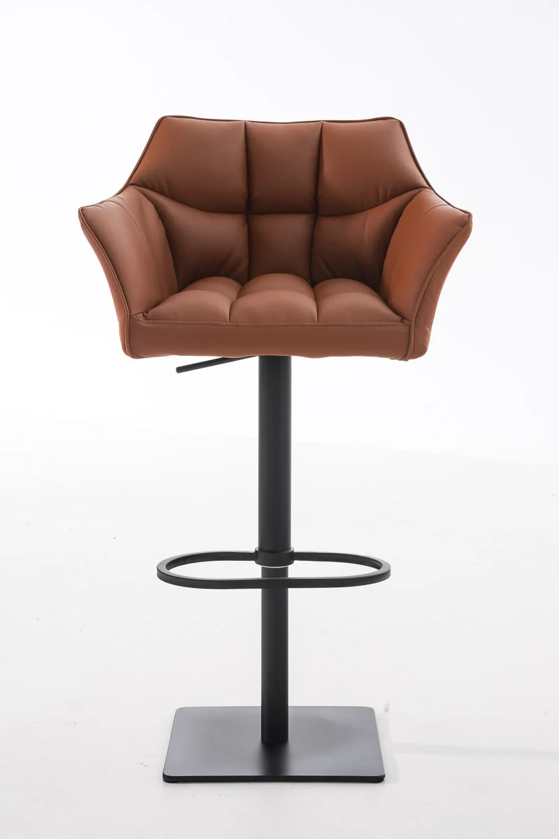 Tabouret de bar x1 réglable en similicuir marron clair assise enveloppante capitonnée et avec base carrée en métal noir 10_0006007