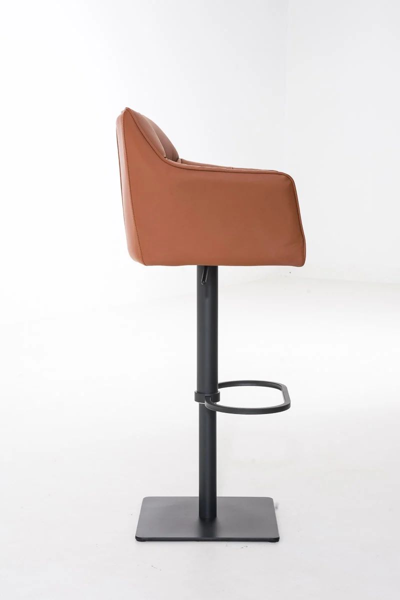 Tabouret de bar x1 réglable en similicuir marron clair assise enveloppante capitonnée et avec base carrée en métal noir 10_0006007