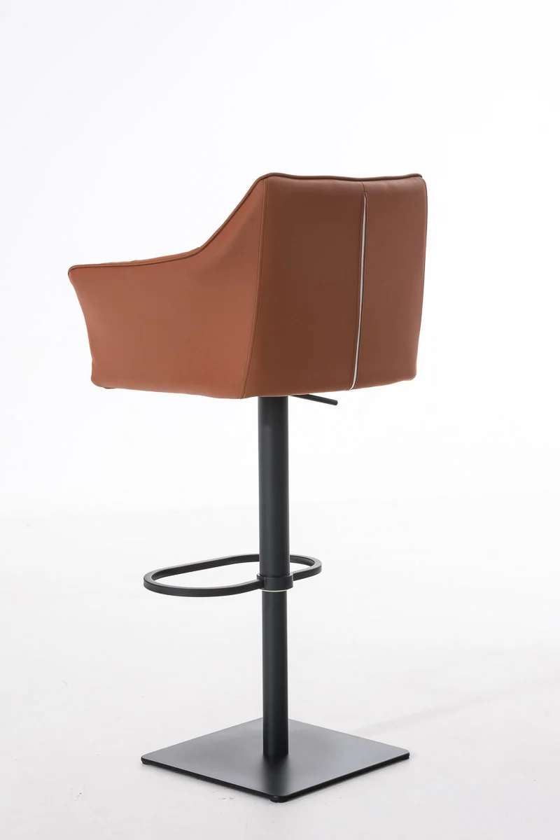 Tabouret de bar x1 réglable en similicuir marron clair assise enveloppante capitonnée et avec base carrée en métal noir 10_0006007