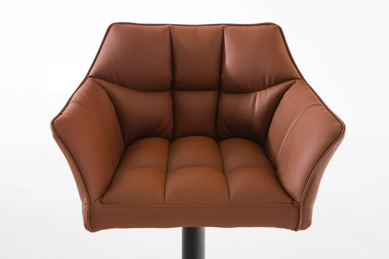 Tabouret de bar x1 réglable en similicuir marron clair assise enveloppante capitonnée et avec base carrée en métal noir 10_0006007