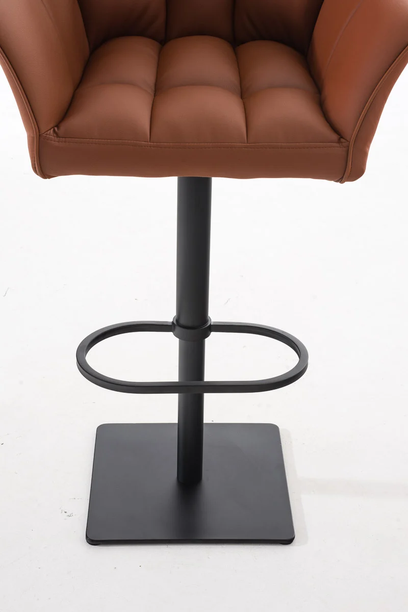 Tabouret de bar x1 réglable en similicuir marron clair assise enveloppante capitonnée et avec base carrée en métal noir 10_0006007