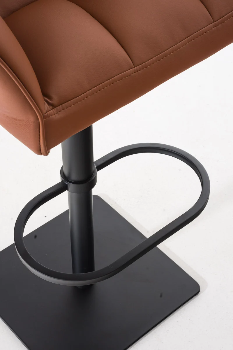 Tabouret de bar x1 réglable en similicuir marron clair assise enveloppante capitonnée et avec base carrée en métal noir 10_0006007