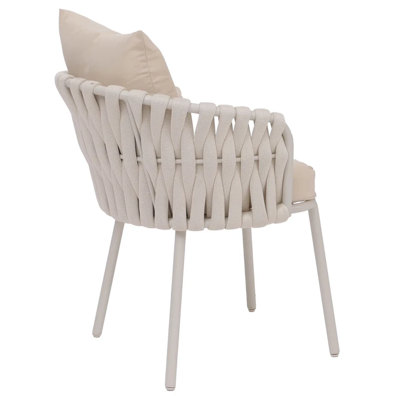 Lot de 2 chaises de jardin aluminium et corde tressée structure aluminium thermolaqué crème et coussins 04_0008732
