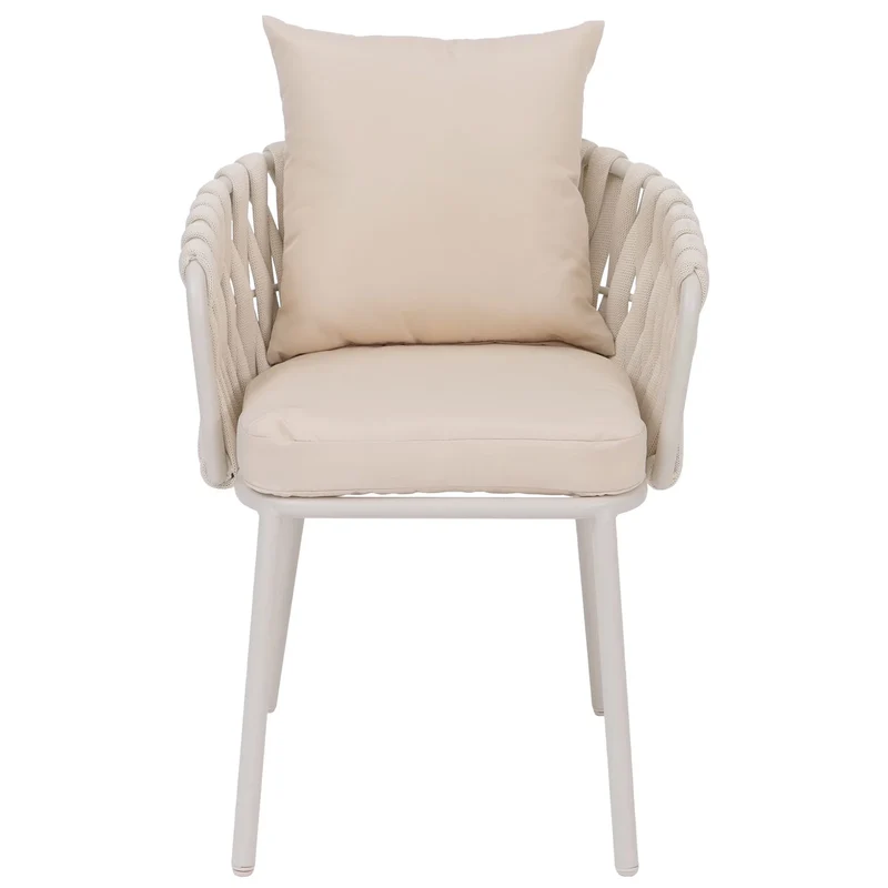 Lot de 2 chaises de jardin aluminium et corde tressée structure aluminium thermolaqué crème et coussins 04_0008732